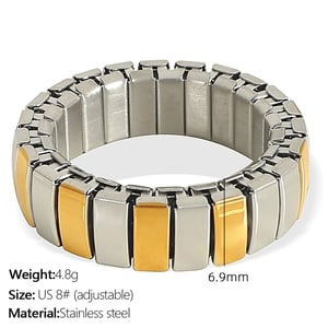 1 Piece Simple Series Punk Patchwork Stainless Steel  Gold Color Women's Minimalist Rings h5 